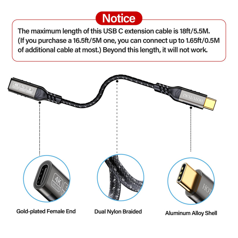 short type c extension cable 1.65ft/0.5M,240W PD Fast Charging 20 Gbps usb c 3.2 gen 2 extension cable ,c cable male to female, Compatible with laptop, docking station, charger extension cable 1.65 ft