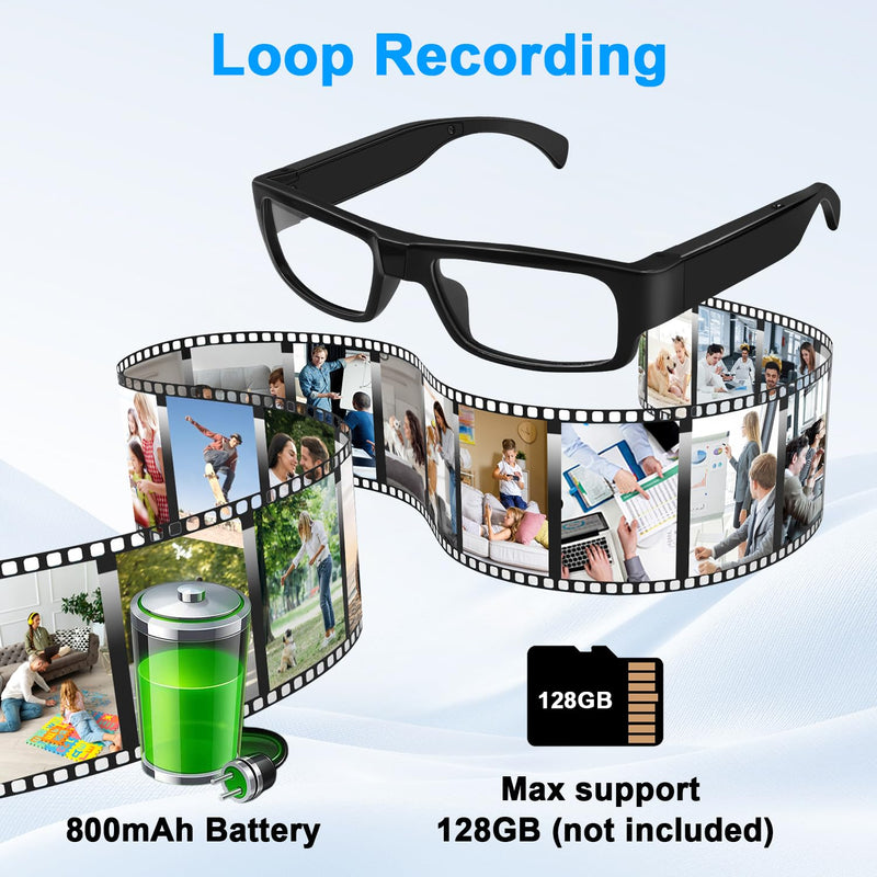 Camera Glasses Wearable HD 1080P Video Smart Glasses Outdoor Sport Action Recording Glass Camera for Cycling, Driving, Hunting, Hiking, Fishing