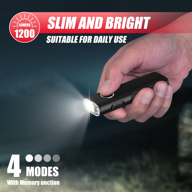 ULTRAFIRE Flat EDC Flashlight with White Light, UV and Red Beam, 1200 Lumens Rechargeable Triple Light Flashlight, Magnetic Compact Pocket EDC Light for Outdoors, Work, Emergency S3 Matte Black