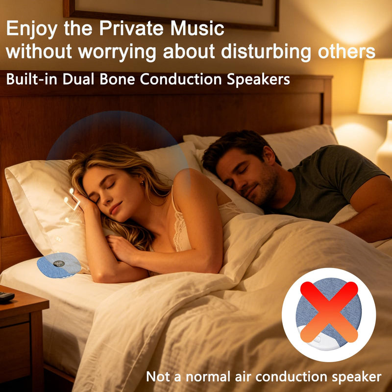 Hesond Under Pillow Speaker Dual Bone Conduction Stereo Bluetooth Wireless Music Portable Sleep Sound Sleep Speaker with LED Display White Noise Timer for Side Sleepers Supports TF Card (Blue) Blue