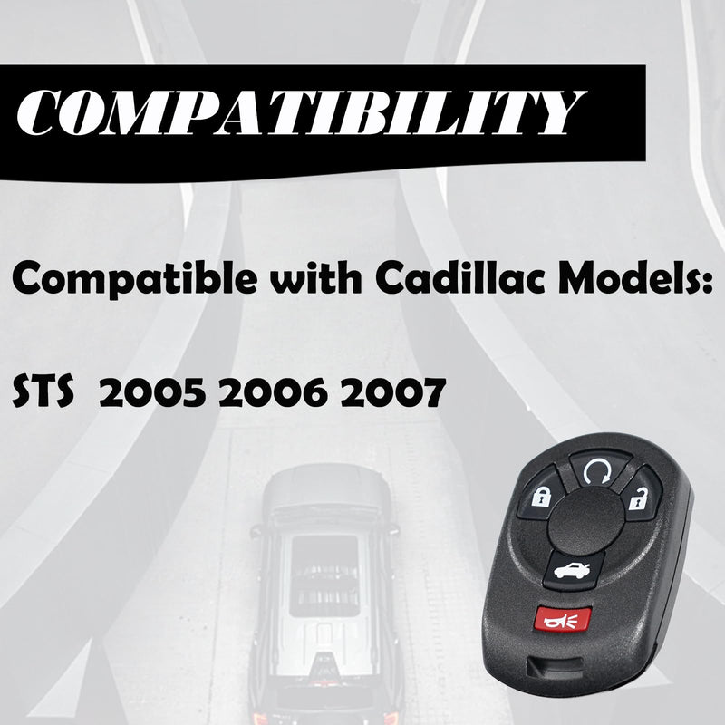 Key Fob Replacement Fits for Cadillac STS 2005 2006 2007 Keyless Entry Remote Control M3N-65981403 15212383 15212382 10385034 315 MHz