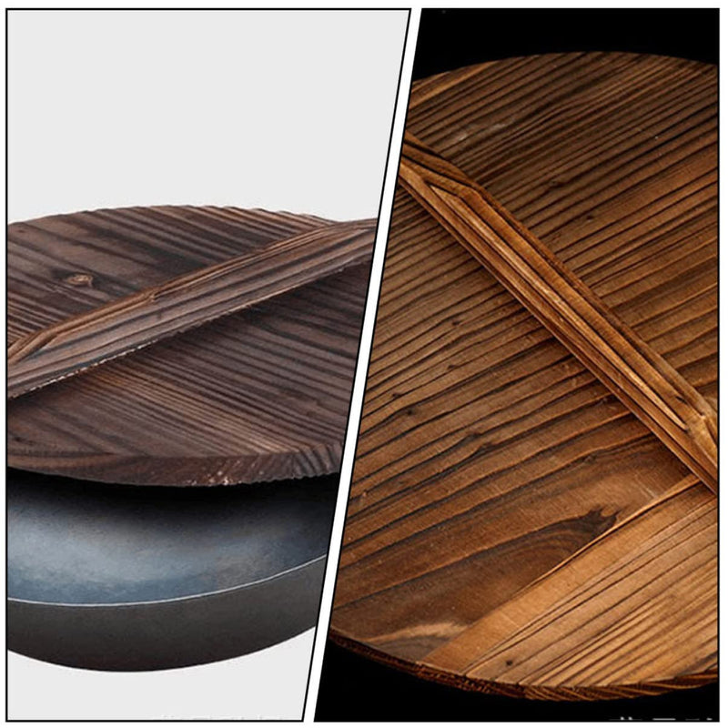 Cabilock Wooden Wok Lid 15 Inch Cast Iron Pan Cover with Handle Anti-Overflow Pot Protector for Stove Top Cooking Lightweight Kitchen Lid for Wok Pot and Pan 38X38CM Random Color