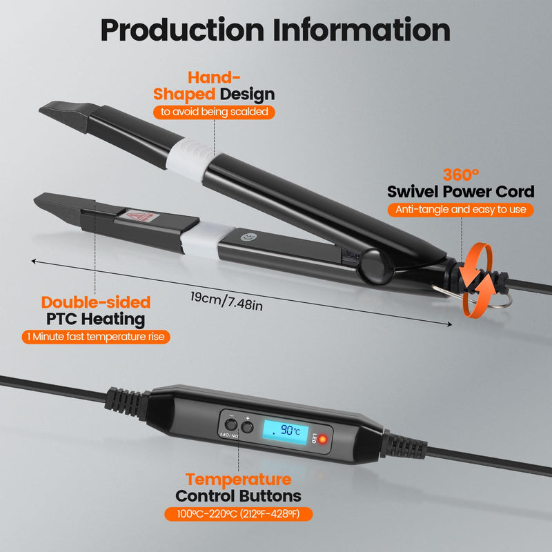 Professional Hair Extensions Iron with LCD Temperature Display, Pre Bonded Hair Extensions IronKeratin Bonding Tools, Heat Hairs Connector Adjustable 80℃-200℃