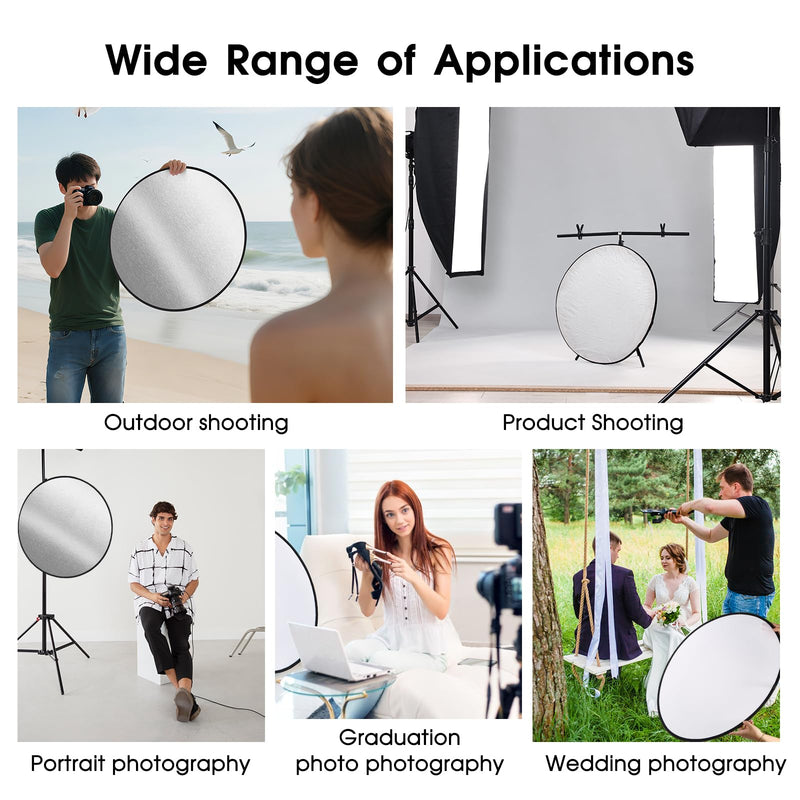 5-in-1 Light Reflector 43 Inch/110 cm Photography Diffuser Collapsible Portable with Bag，Gold Silver White Black Translucent for Studio and Outdoor Lighting (43'' (110cm)) 43'' (110cm)