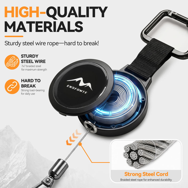Anti-Theft Phone Tether, Black (2 Pack) | Phone Lanyard Retractable Steel Line & Locking Carabiner, Phone Strap Metal Tether Tab for Climbing Fishing Skiing Hiking Black-2 Pack