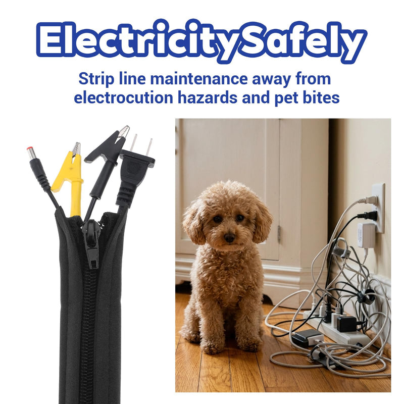 15-Pack Black Cable Sleeve Organizers for Wires- Zipper Cord Management | 19.7" x 3.5" Durable Cord Organizers, Easy to Install & Use, Safety Cable Sleeve Storage