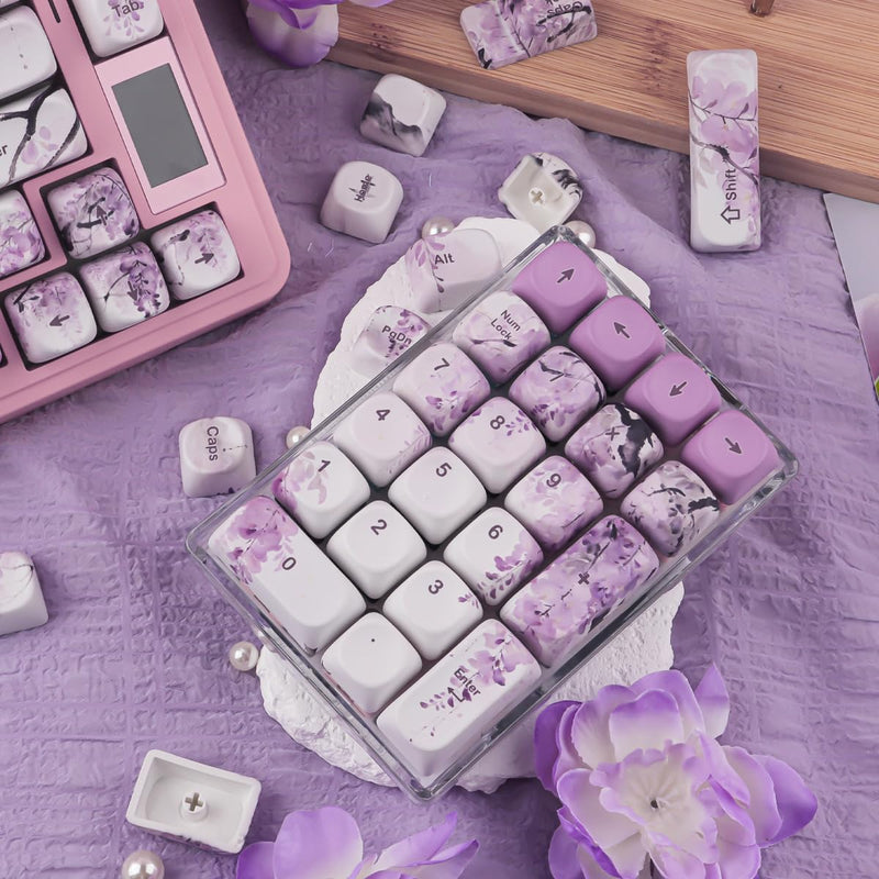 Tsungup MOA PBT Keycaps - Custom Japanese Purple Wisteria Key caps Keyboard | Tsungup 132 Keys Cute Custom Dye Sub Key Caps Keyboard Keycap Set for MX Switches Mechanical