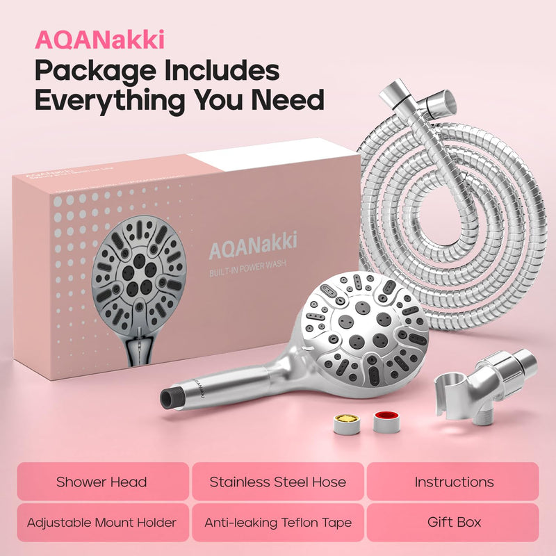 Filtered Shower Head with Handheld, High Pressure 9 Settings Shower Filter Head for Hard Water, Built-in Power Spray,Hard Water Filter Showerhead-Remove Chlorine-Dry Skin,Hair(Premium Chome) Premium Chome