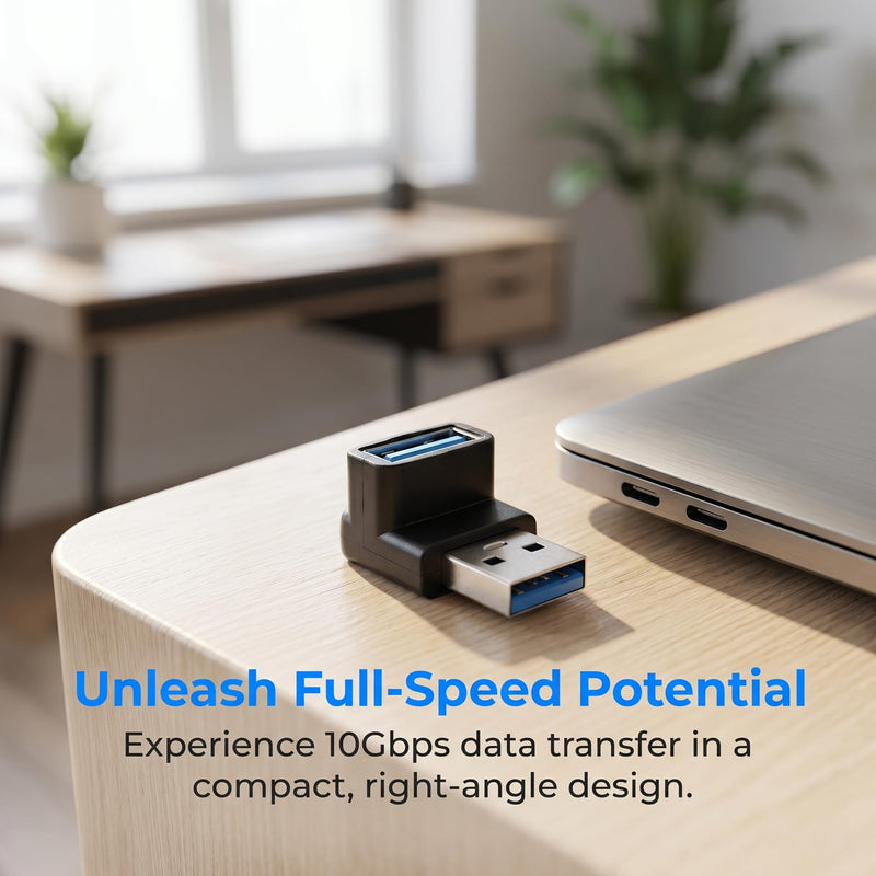 90 Degree USB 3.2 Adapter Male to Female Interface, 2Pcs (Up Angle) | Transmission Rate Reaches 10 Gbps, Support 3A Charging Function, for Desktop Computers, Laptops, Mice, Keyboards, USB Charger UP Angle
