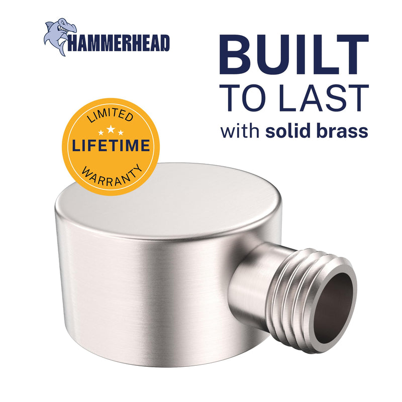 HammerHead Showers Solid Metal Drop Ell Wall Mount Elbow, 1/2" Shower Hose Connector, Round Handheld Shower Head Elbow Adapter, Shower Drop, Brushed Nickel