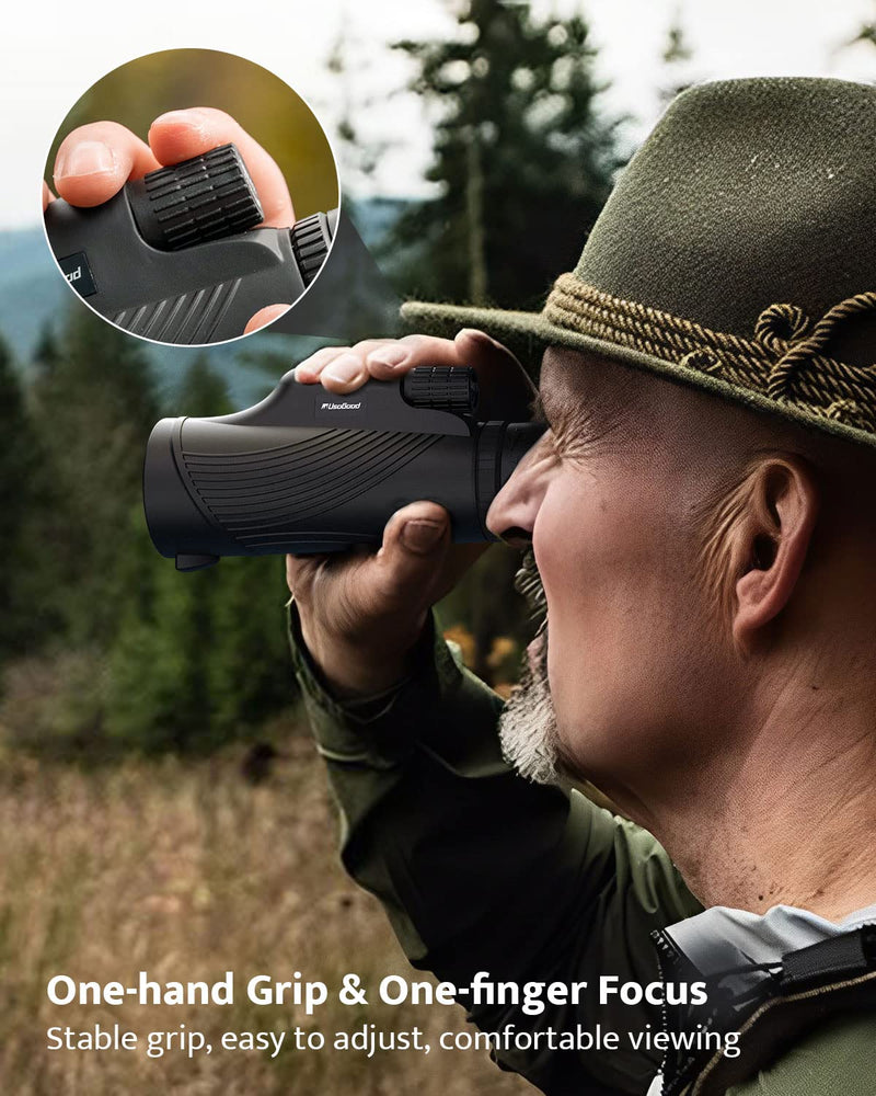  [AUSTRALIA] - Monocular Telescope, 10x42 Monoculars for Adults, Usogood Compact Portable Waterproof Monocular with Hand Strap, Lightweight Handheld Pocket Telescope for Bird Watching Light Black