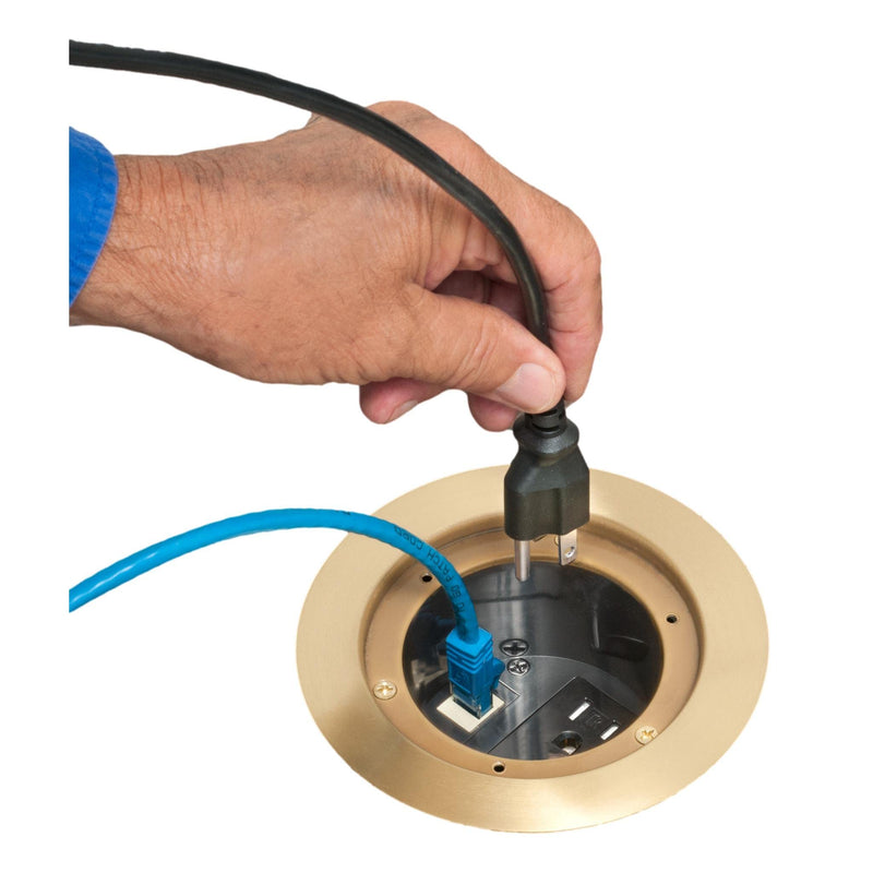 Arlington FLBC4580 Recessed Power and Data Round Floor Box for Existing or New Concrete Floor Boxes (Fits in Most 4.5" Inside Diameter Round PVC Concrete Floor Boxes) (Brass) Brass