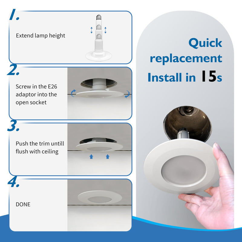 Jolux 4 Inch LED Recessed Lighting,Selectable 2700K/3000K/3500K/4000K/5000K Length Adjustable Retrofit Downlight,8.5W=40W,500LM,Dim,Bevel Trim,Easy Install 4 Pack 5CCT in One (2700K, 3000K, 3500K, 4000K, 5000K) 4 Inch-4 PACK