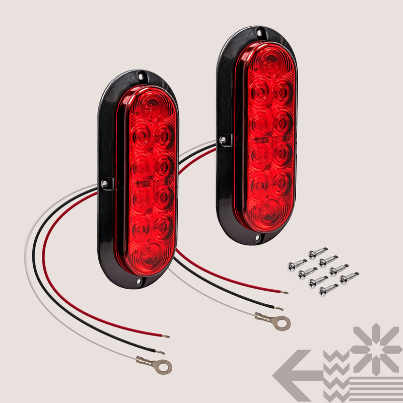 TRUE MODS 2pc 6 inch Red Oval LED Trailer Tail Light Kit [DOT FMVSS 108] [SAE S2T2I6] [Surface-Mount] [IP67 Waterproof] [Stop Turn Tail] Trailer Brake Lights for Boat Trailer RV Trucks 2 Pack