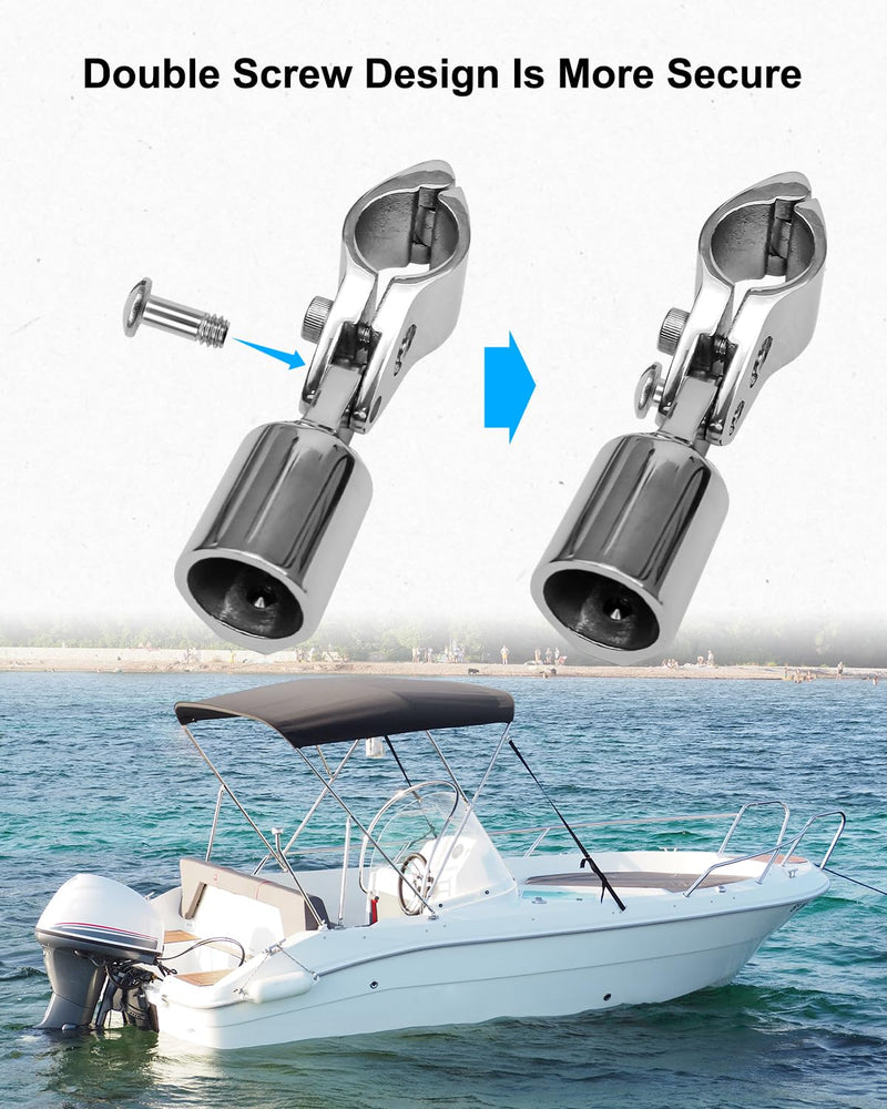 Bimini Top Jaw Slides for 7/8 Inch or 1 Inch Round Tubing, Heavy Duty Marine 316 Stainless Steel Bimini Top Hardware Fitting, External Eye End Top Hinged Jaw Slides 1''- B- 4PCS