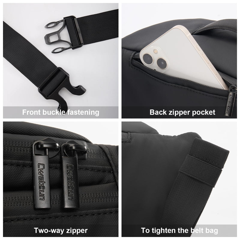 Cwatcun Large 3-in-1 Camera Waist Bag, Crossbody Fanny Pack for DSLR | 3-in-1: waist/crossbody/shoulder. Fits1 body+2lenses+tripod+flash. Waterproof, padded, detachable tripod strap. Black