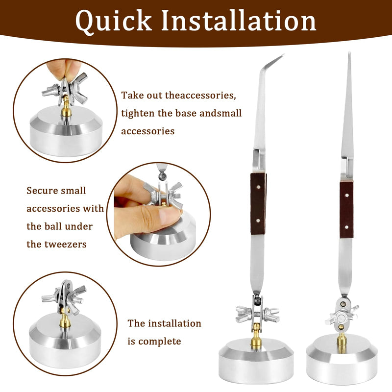 Third Hand Tweezers,6 Pcs Soldering Tweezers, 3 Cross Lock Solder Tweezers + 2 with Base+Figure 8 Gourd Clamp, with Base 360° Rotation,Jewelry Making Repair Kit