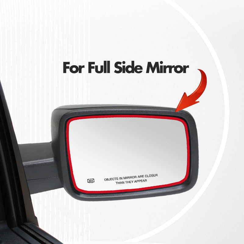 Compatible with Dodge Ram 1500 2500 Passenger Side Mirror Glass, 2013 2014 2015 2016 2017 2018 - Right Side Replacement Tow Mirrors, Power Heated, Chrome, with Rear Holder, 68079363AA Passenger Side（RH）