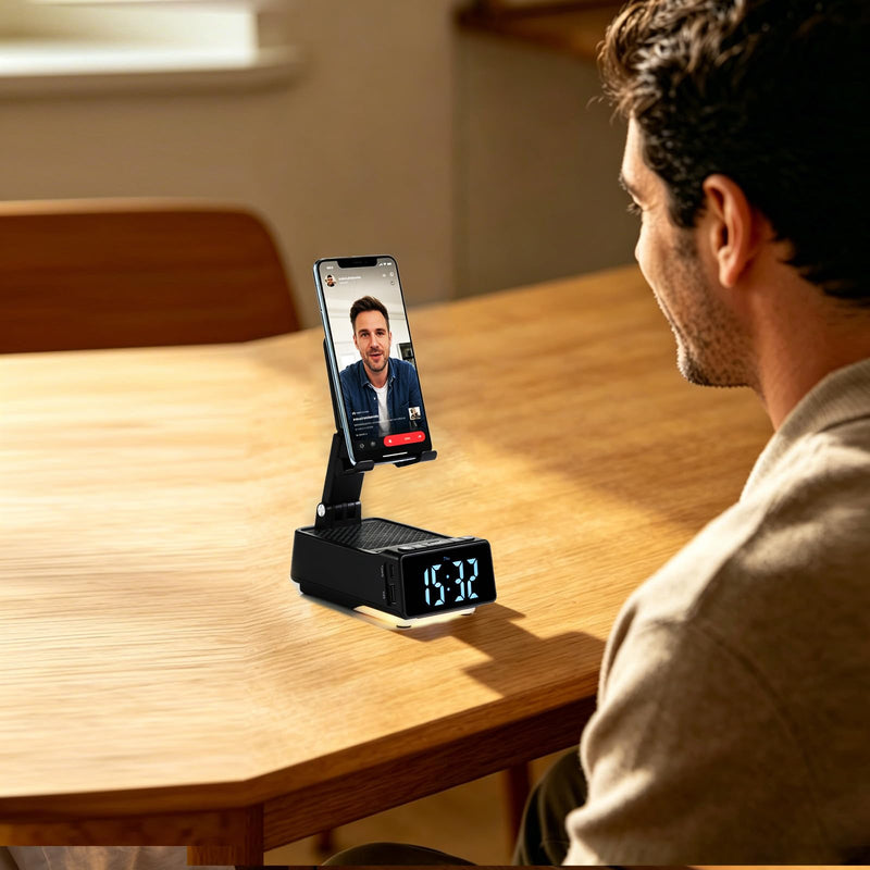 Gifts for Father & Men Who Have Everything, Bluetooth Speaker Phone Stand, Dual Alarm & RGB Light, Adjustable Foldable Charging Holder, Unique Birthday Gifts for Men, Women & Husband
