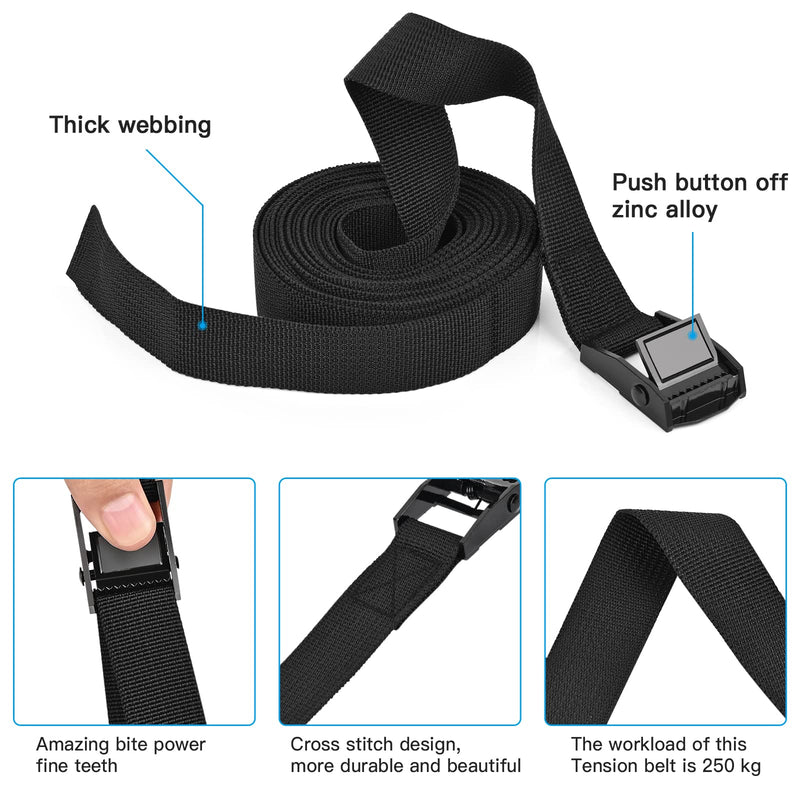 Tie Down Straps 6 Pcs Lashing Strap 3.3' x 1" Adjustable Heavy Duty Cam Buckle Cinch Straps for Cargo, Trucks, Luggage, Trailer, Motorcycle (Black) 6Pcs 3.3' x 1"