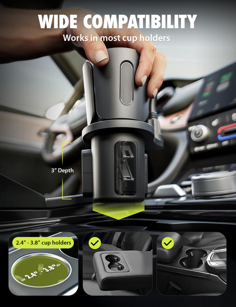 Bracketron TripGrip 2.0 Cup Holder Phone Mount, Metal Gooseneck | TripGrip 2.0 2-in-1 cup holder phone holder with metal arm, one-click release, and expandable base for trucks