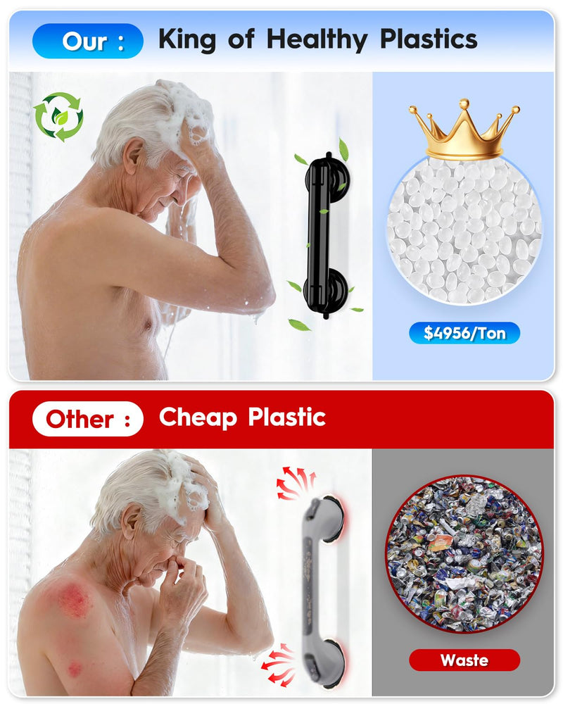 Upgraded Grab Bars for Shower Bathtub Bathroom Wall, Heavy-Duty Suction Grab Bars Shower Handle Safety for Elderly Seniors Handicap, No Drilling Tool-Free, Easy Removal and Reusable (Black) Black