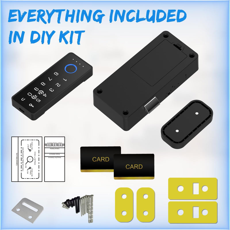 RFID Fingerprint Lock-Smart Cabinet Drawer Lock with Key Cards, Digital Electronic Biometric Bluetooth Child Safety Cabinet Code Lock Liquor File Desk Cupboard Kitchen Liquor Drawer Black Horizontal
