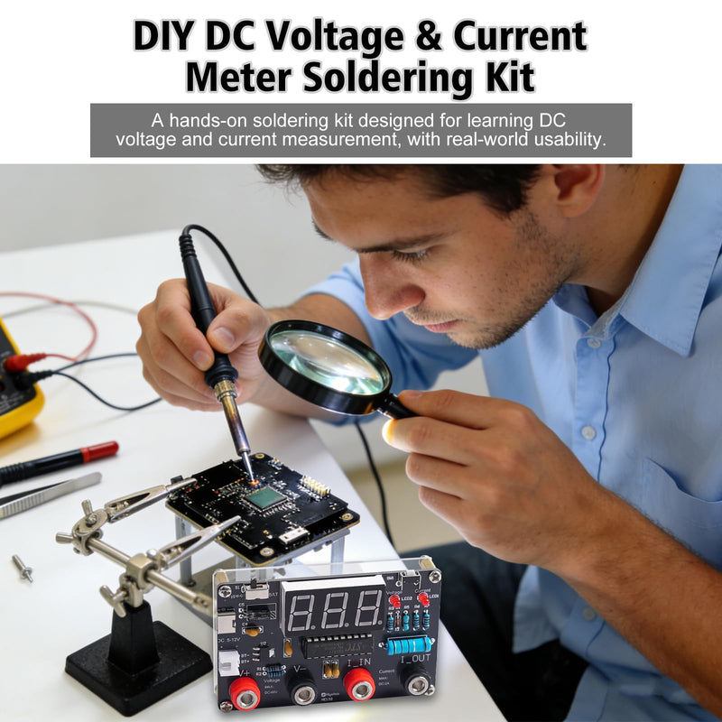 DIY Digital Voltmeter & Ammeter Soldering Practice Kit, DC Voltage Current Meter with LED Display, Test Leads, Dual Power Electronics Kit STEM Learning Project for Beginners Teens Adults