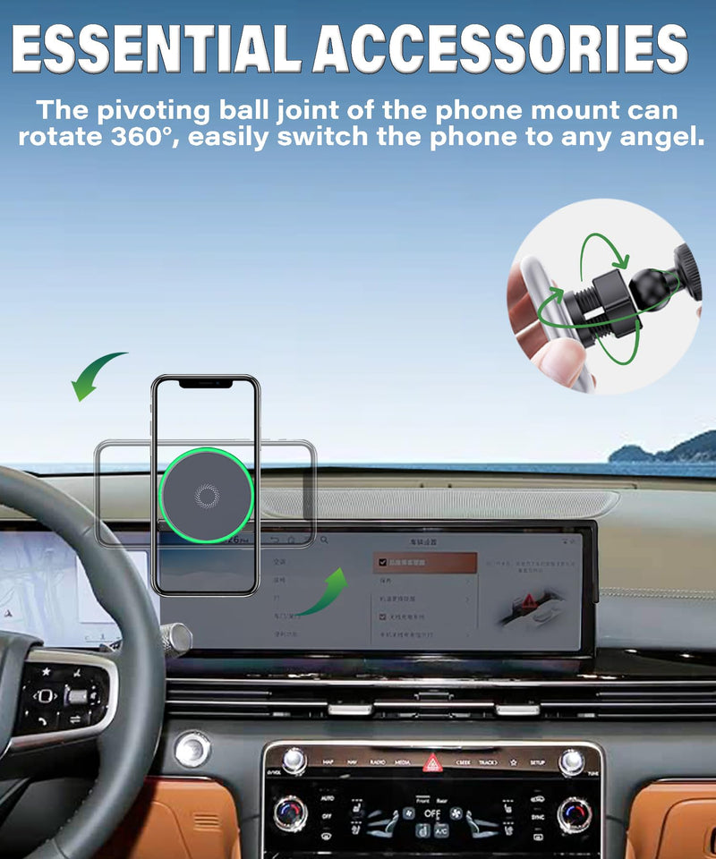 Car Phone Mount for 2025 2026 Genesis GV70/GV80/G80 Accessories | 27-in Screen Clip-On 360° Rotatable MagSafe 15W Fast Wireless Charger Cell Phone Holder, 3D Fit Navigation Cradle Magsafe+ Wireless Charger fit for 2025 2026 Genesis GV70/GV80/G80(27 Inch)
