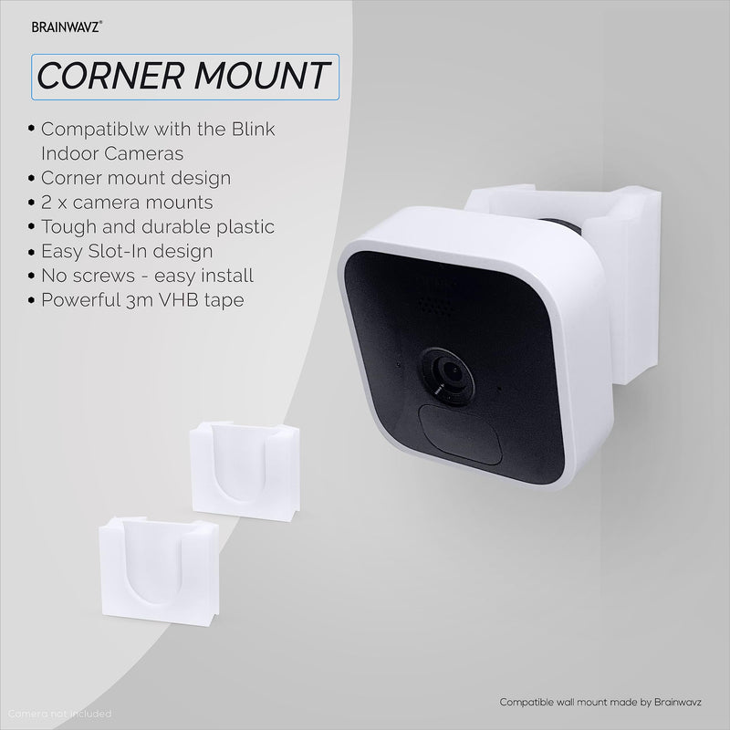 [EOL] Adhesive Blink Indoor Corner Camera Mount, 2 Pack Holder, No Hassle Installation, No Screws, No Mess Bracket Stand, (White) by Brainwavz [EOL]