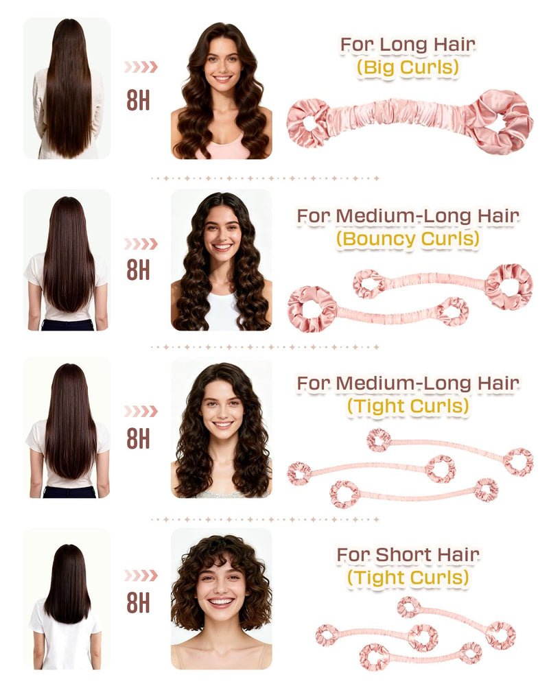BONNET QUEEN Large Satin Heatless Curlers for Long Thick Hair, Heatless Curls Overnight, No Heat Hair Styling Rod with Built-in Scrunchie, Multi-Use Sleepy Tie for Soft Waves, Cream Pink 1 count (Pack of 1)