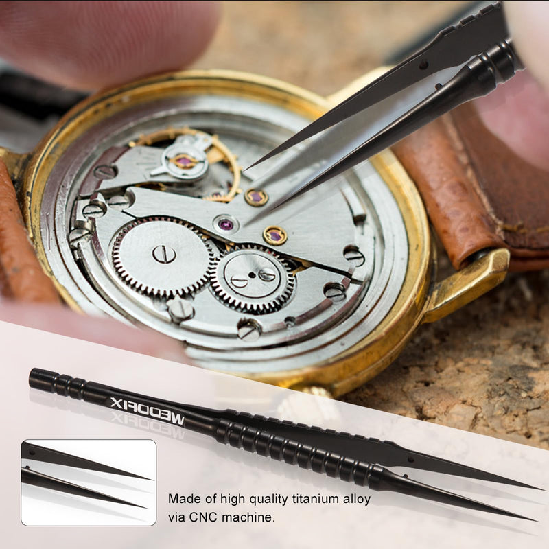 Ultra Fine Precision Titanium Tweezers with Sharp Tips Non-magnetic Anti-corrosive Black Tweezer for Micro Soldering Work Electronics Jewelry Making