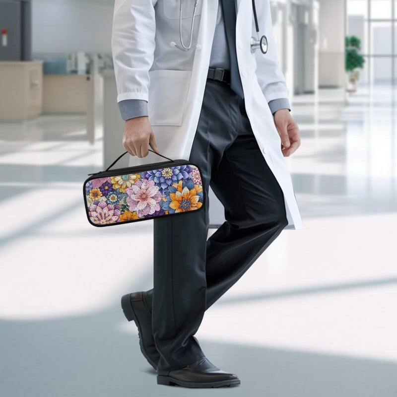 Boho Flower Stethoscope Carrying Case Large Stethoscope Holderwith Handle Portable Hard Organizer Storage Bag for Nurse Essentials for Work Boho Flower