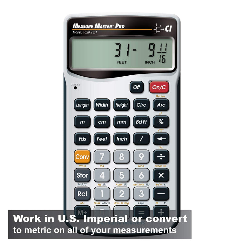 Calculated Industries 4020 Measure Master Pro Feet-Inch-Fraction and Metric Construction Math Calculator, Silver Pack of 1