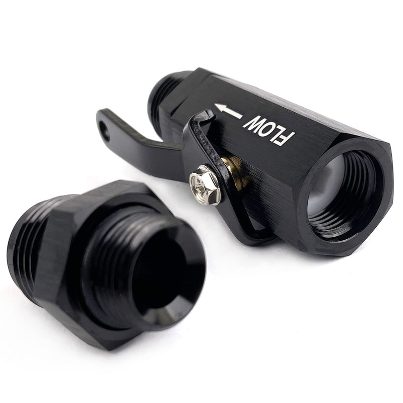 AN8 Fuel Shut Off Valve 8 AN to 8AN Male Flow Control Cut Off Valves Fitting Aluminum Anodized Black AN shut off valve