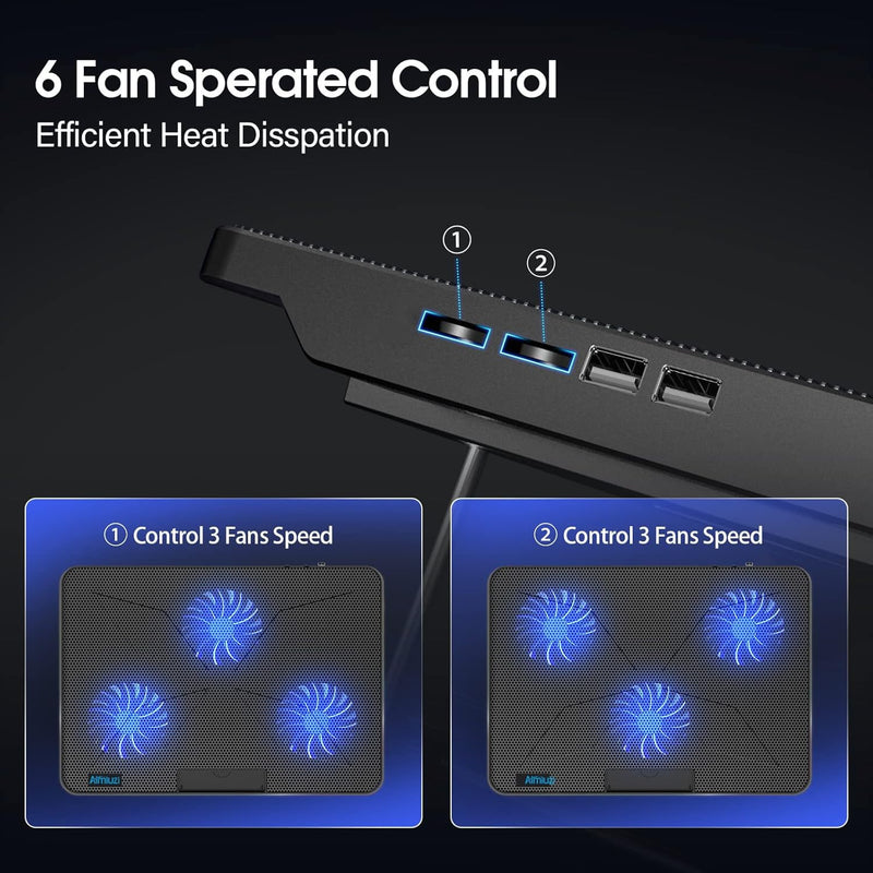 Laptop Cooling Pad, Gaming Laptop Cooler with 6 Quiet Fans, Laptop Fan Cooling Pad Fits 12-17 Inch Laptop, USB Port Powered, 7 Adjustable Height