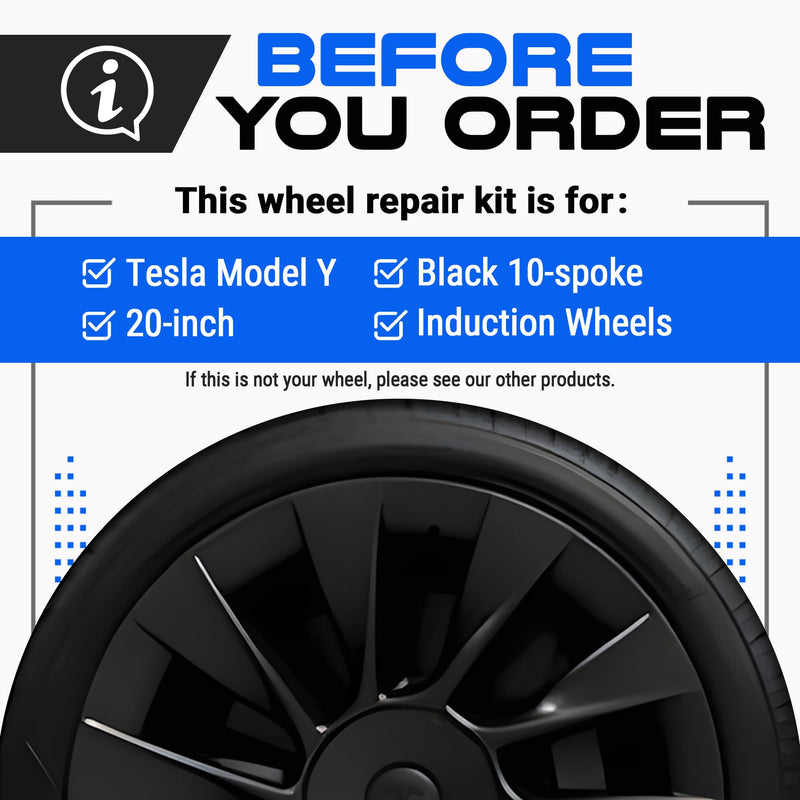 Premium Tesla Wheel Curb Rash Repair Kit for Model Y 20-inch Black Induction Rims - DIY Kit with Color-matched Touch Up Paint - Made in USA Tesla Model Y 20" Black Induction