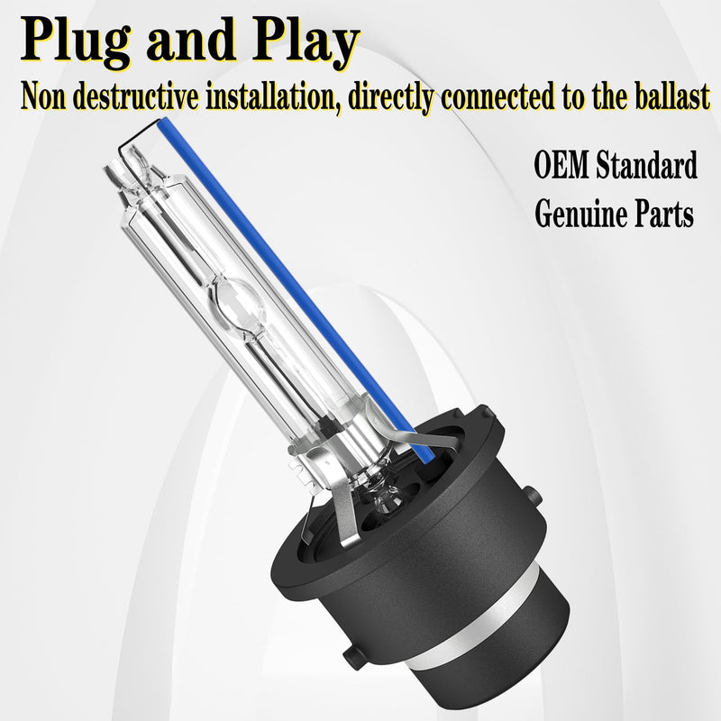 VHK for Nissan Murano Maxima HID Headlights D2S Xenon Bulbs 2004 2005 2006 2007 2008 2009 2010 2011 2012 2013 2014, S SV SE SL Bi-Xenon Low Beam Lights, 8000K OEM 35W D2SC1, Never Fit Halogen, 2-Pack 8000K White Blue