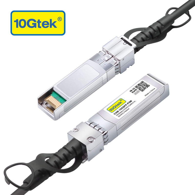 10Gtek SFP+ DAC Twinax Cable - 10GBASE-CU Passive Direct Attach Copper SFP Cable for Cisco SFP-H10GB-CU2M, Ubiquiti UniFi UC-DAC-SFP+, Meraki, Fortinet, D-Link, 2-Meter(6.6ft) | 0.25-12m Optional 2m 10G 1