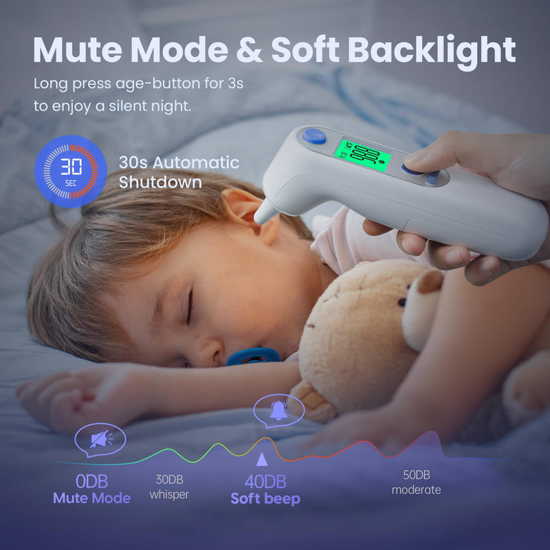 Ear Thermometer, Digital Ear Thermometer for Kids and Adults, High Accuracy Baby Thermometer with 1s Result, 3-Color Dispaly, 30 Memory Recall, with 21 Disposable Probe Covers White