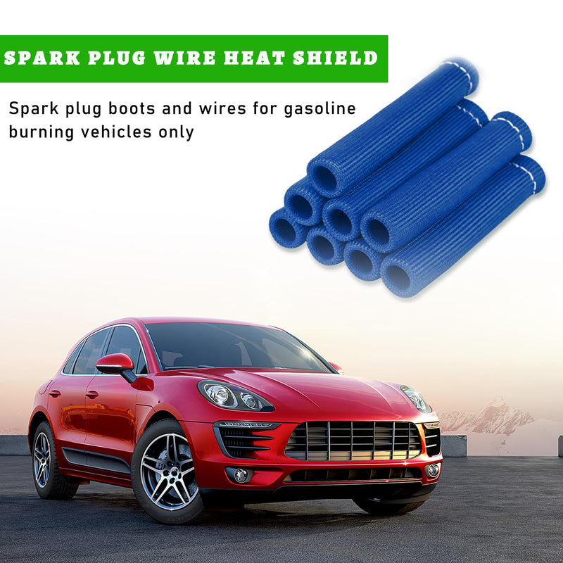8 PCS Spark Plug Wire Boots, 6 Inch 1200° Automotive Heat Shield Thermal Protection Insulator Sleeve Cover, Fireproof Spark Plugs Protect Boot Replacement, Car Accessories (Blue) Blue
