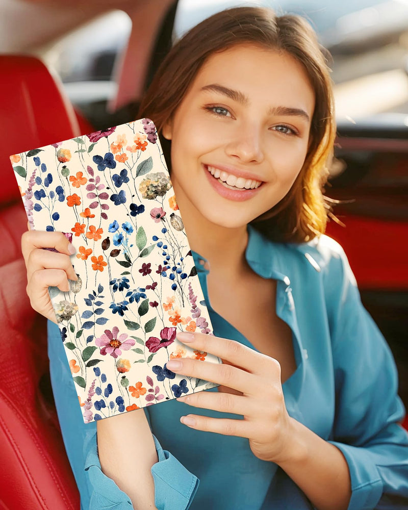 Slohif Car Registration and Insurance Holder - Plant Vehicle Glove Box Organizer Women with Magnetic Shut Leather Automobile License Holders Coasters Auto Accessories Case for Document Watercolor