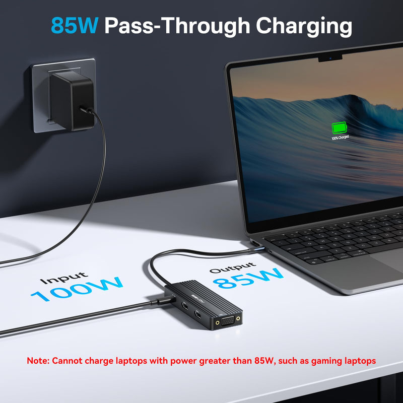 ACASIS USB C Docking Station Dual Monitors,8-in-1 Laptop Docking Station with Dual Monitor 2*HDMI +VGA +3 * 5G USB-A/C+3.5MM Audio+PD100W, Laptop Dock for Dell/HP/Lenovo ThinkPad（Black） Black