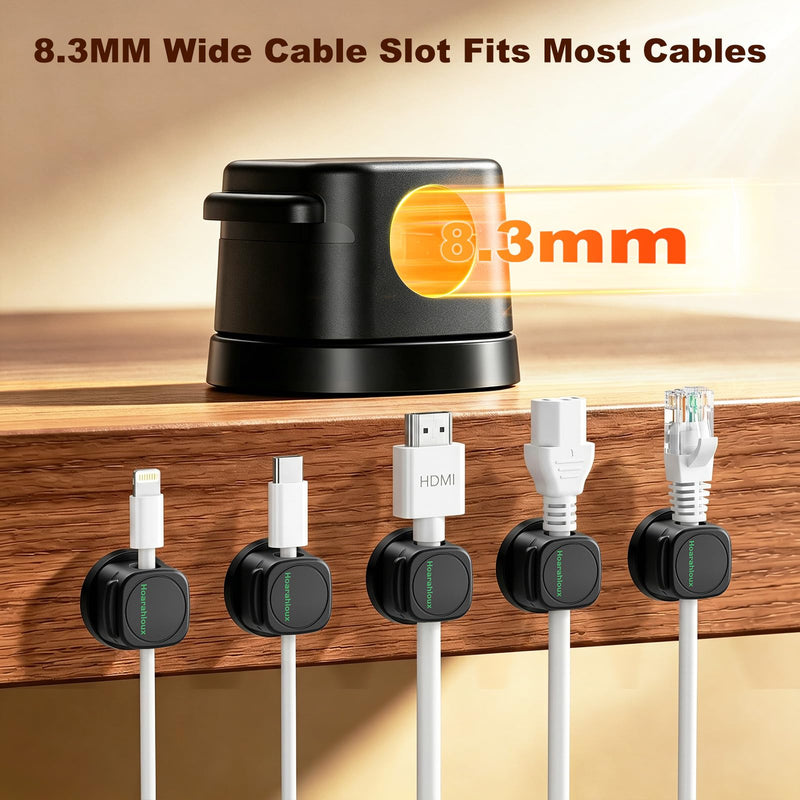 Magnetic Cable Clips 12 Pack, 360° Rotatable Self-Adhesive Cord Holder with One-Hand Open Lid, Cable Management for Nightstand Desk Car Phone Charger