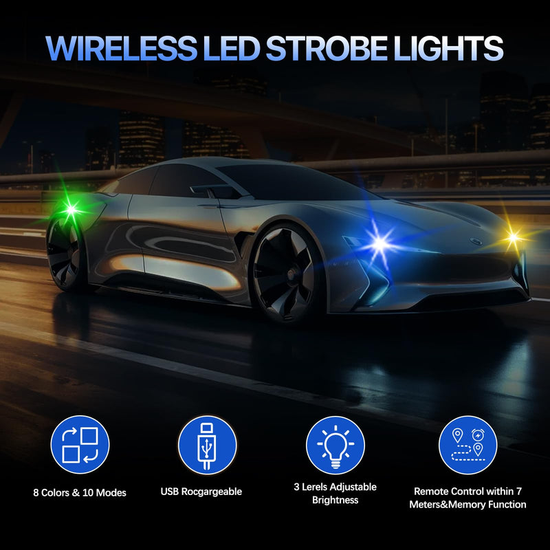 6PCS Wireless LED Lights for Car with Remote Control, High Brightness Wireless LED Strobe Light 8 Colors USB Charge IP65 Waterproof Anti-Collision for Car Motorcycle Aircraft Bike (6) 6