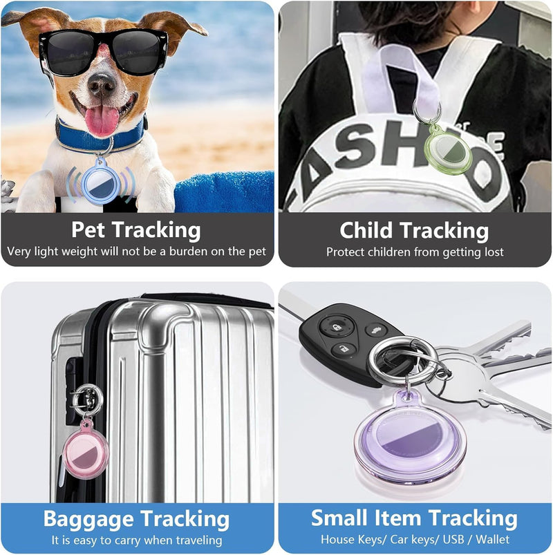 4-Pack Colorful Protective Shell, Transparent Case with Keychain Ring, Soft Clear TPU Protective Cover for Tracker, Shockproof Anti-Lost Holder for Keys, Bags, Luggage