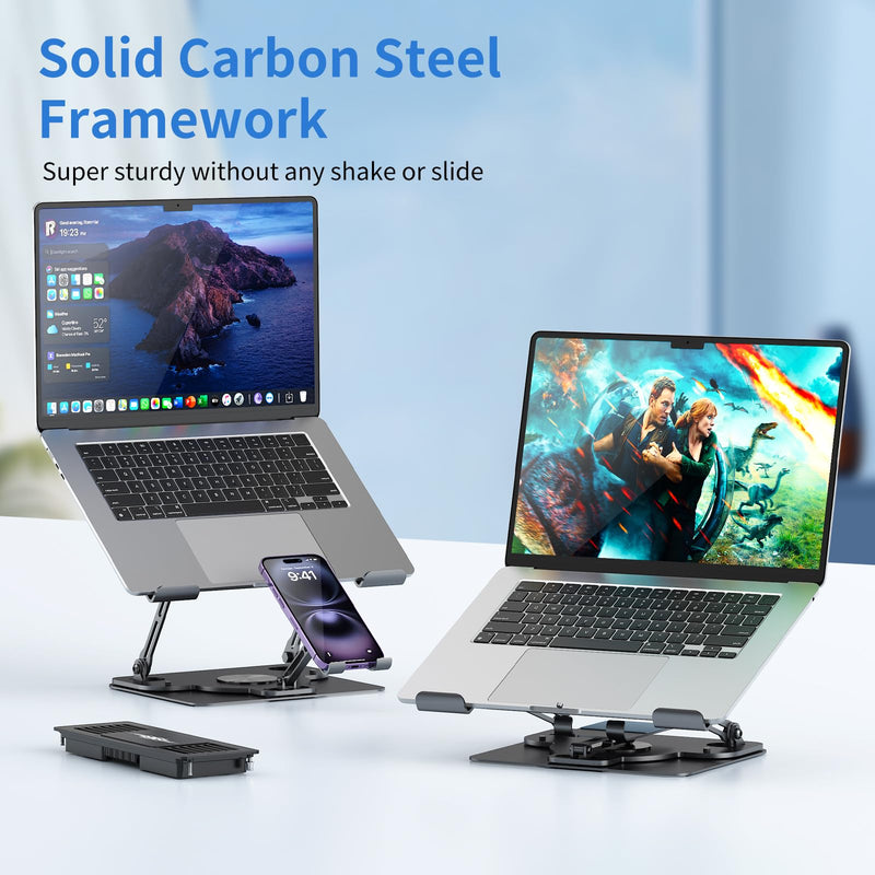 Laptop Cooling Pad with Detachable Fan & Cooler, 2-in-1 Laptop & Phone Stand, Adjustable Angle, 360° Rotatable Base, Carbon Steel, Ultra-Quiet & Super Sturdy for Laptop (Black) Black
