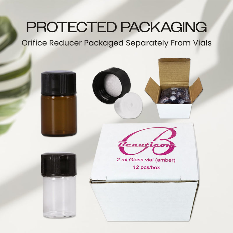 Beauticom 156 Packs 2ML Clear Glass Vial for Essential Oils, Aromatherapy, Fragrance, Serums, Spritzes, with Orifice Reducer