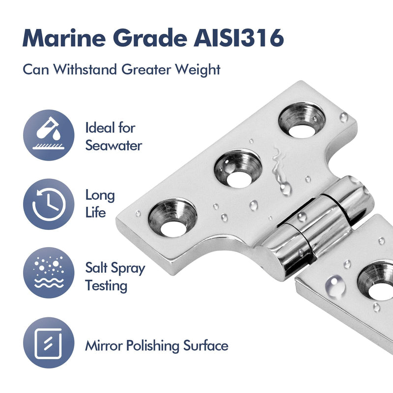 Boat T Type Hinge, Marine Grade Stainless Steel 316 Heavy Duty Strap Butt Hinge Durable Marine Applications for Hatch, Cabinet, Gate, and Door 4'' x 2"- 4 pack