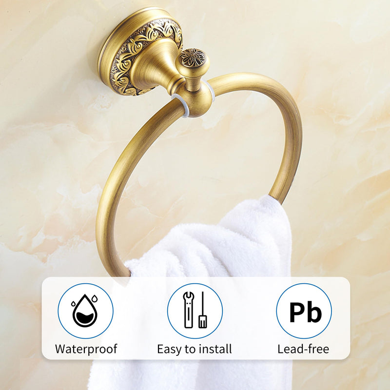 Towel Ring Antique Brass Hanger Hand Towel Holder for Bathroom Kitchen Accessories Wall Mounted,Pattern Carving Design